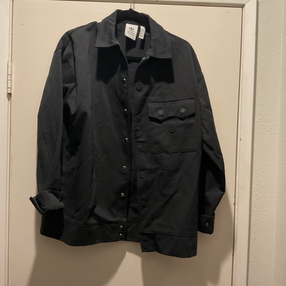 adidas Men’s Black Snap-Front Shirt Jacket